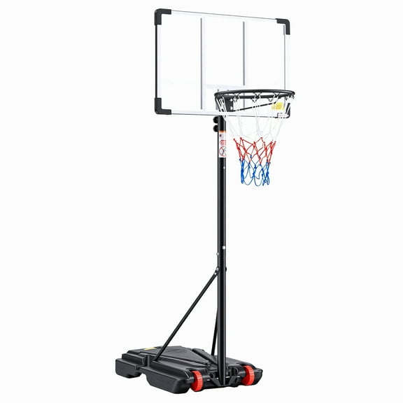 EDX 5ft-8.5ft Height-Adjustable Basketball Hoops, Outdoor Portable Basketball System with 32" Shatterproof Backboard, White