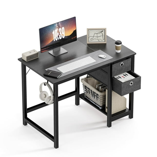 Edx Computer Desk with Drawer 40 Inch PC Table Study Desk with 2 Tier Drawers Storage Shelf Headphone Hook Modern Simple Style Laptop Desk