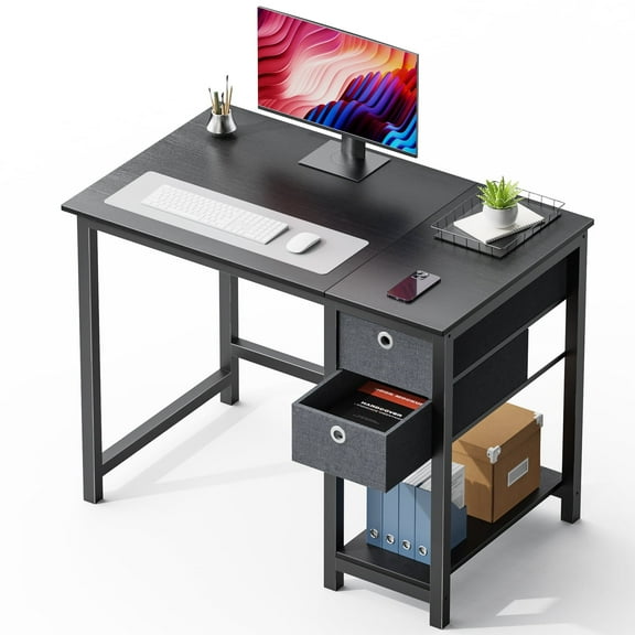 Edx Computer Desk with Drawer 40 Inch PC Table Study Desk with 2-Tier Drawers Storage Shelf Headphone Hook, Modern Simple Style Laptop Desk