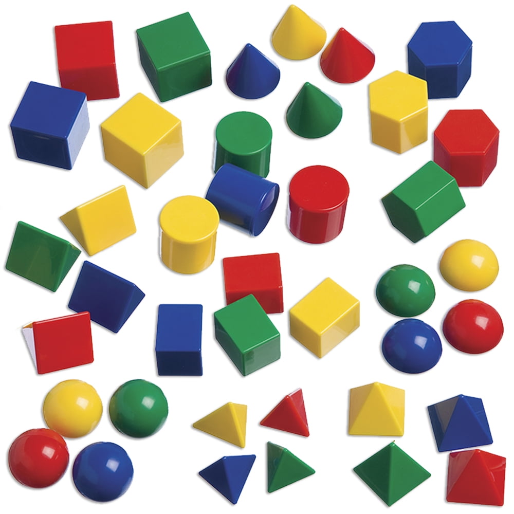 Edx Education Mini Geometric Solids - In Home Learning Toy for Early Math & Geometry - Set of 40 - Multicolored 3D Shapes - Math Manipulative For Kids