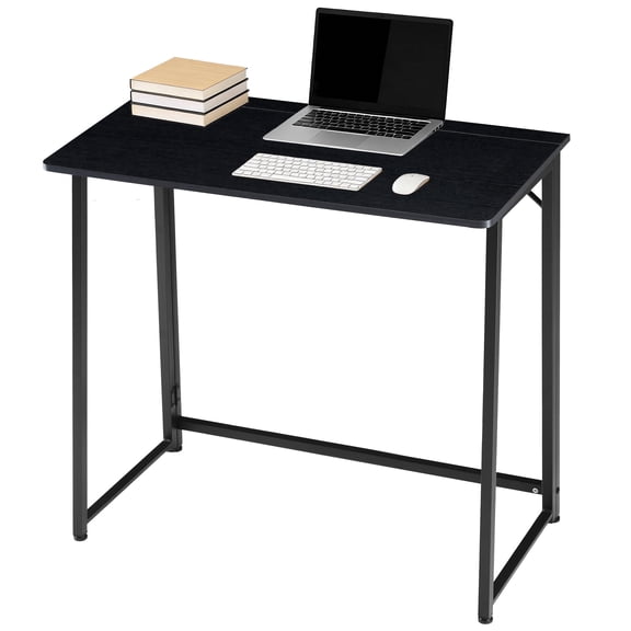 EDX Folding Computer Desk, 31.5 Inch Compact Foldable Writing Workstation for Small Spaces, Easy Assembly Space-Saving Home Office Table, Oak Finish,Black