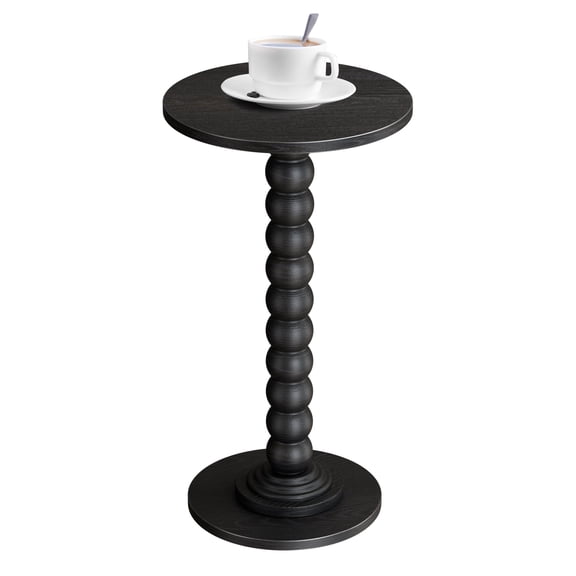 EDX Round Side Table - Solid Wood Leg Small Drink Table for Living Room Bedroom Office,Black