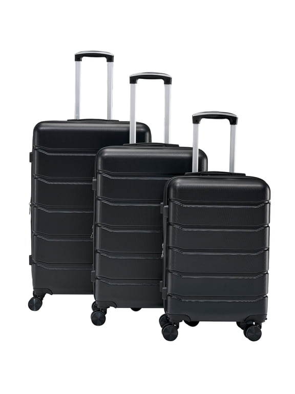 Set of 3 Hardside Luggage, Expandable Rolling Luggage with TSA Lock and Spinner Wheels, Black