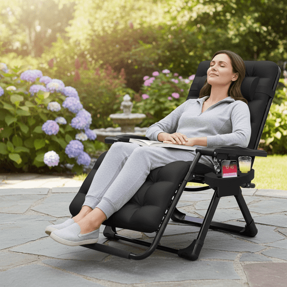 EDX Upholstered Zero Gravity Chair Folding Recliner with Removable Cushion & Tray