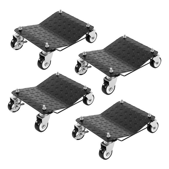 Edx 4-Piece Steel Car Dolly, Heavy-Duty Wheel Movers with Brakes and Lock for Vehicle Relocation, Black
