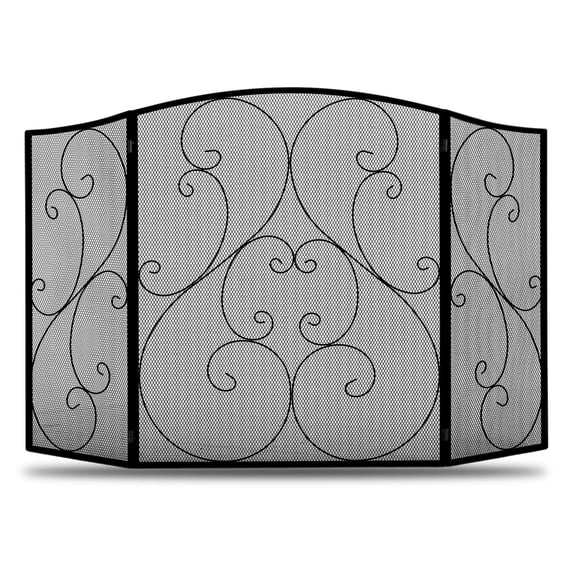 EDX 48 Inch Black Fireplace Screen, 30 Inch Tall Wrought Iron Spark Guard with Mesh for Indoor Protection,Black