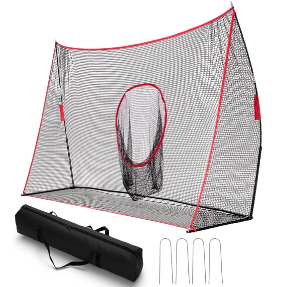 EDX Golf Practice Driving Range Net with Target Holes, 10x7 ft or 7x7 ft Personal Driving Net, Professional Golf Training Net for Indoor and Outdoor Use in Red