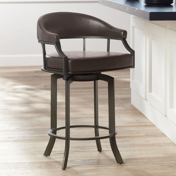 Edy Swivel 30" Auburn Bay and Brown Faux Leather Bar Stool