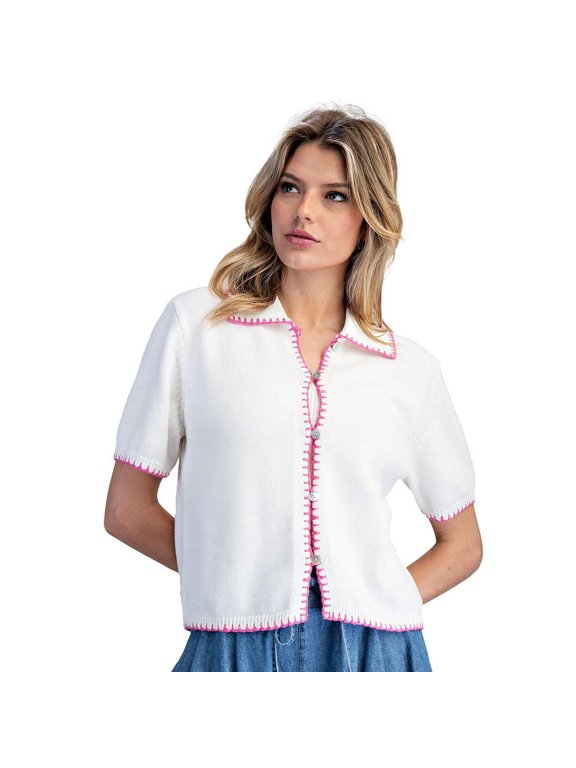 Womens Off White Whipstitch Knit Top M