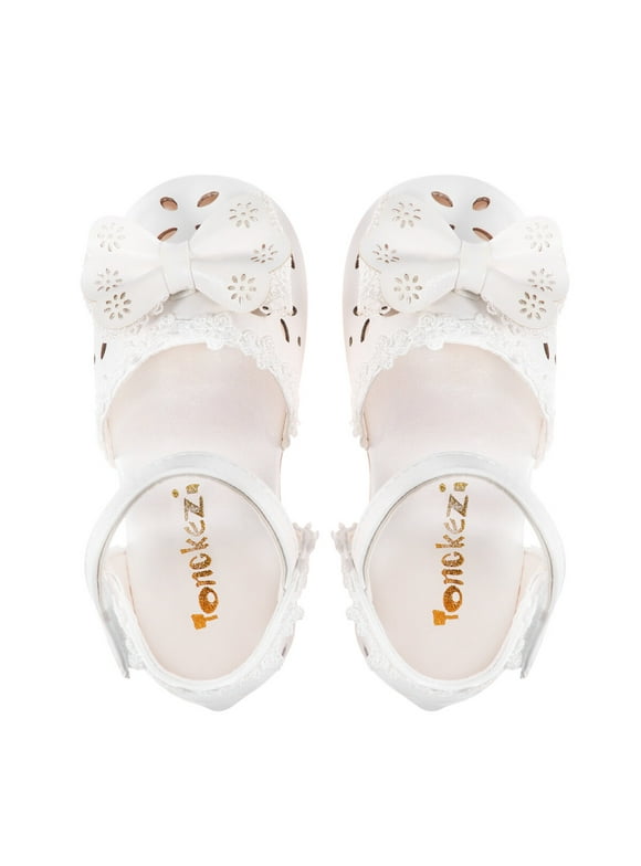 Eease 1 Pair of Kids Sandal PU Leather Bowknot Decor Little Girls Summer Shoes - Size 26 (White)