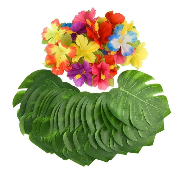 Eease 1 Set Artificial Monstera Plant Leaves Flowers Fake Hibiscus Flowers Hawaiian Flowers