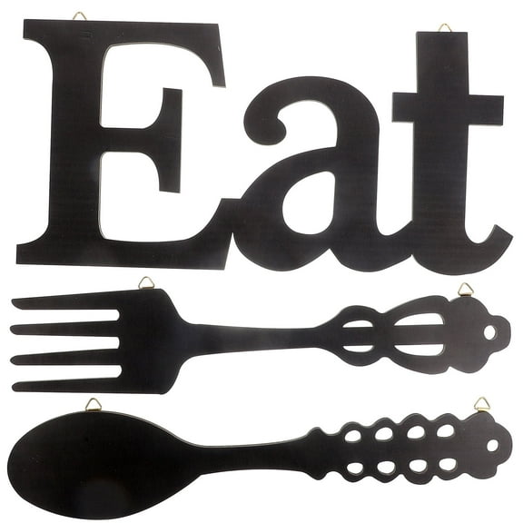 1 Set EAT Sign Fork and Spoon Wall Decor Rustic Wood Theme Decoration