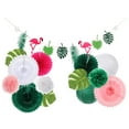 thumbnail image 1 of Eease 1 Set Tropical Palm Leaves Party Decorations with Paper Fans Paper Lanterns Pom Poms Flowers, 1 of 5