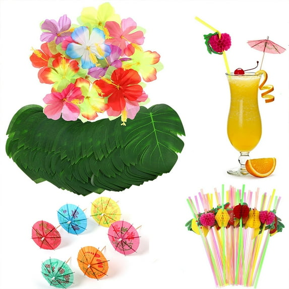 Eease 108pcs Artificial Tropical Leaves Palm Silk Fabric Decoration Set for Hawaiian Theme Party Cocktail Birthday Party Supplies Table Decoration
