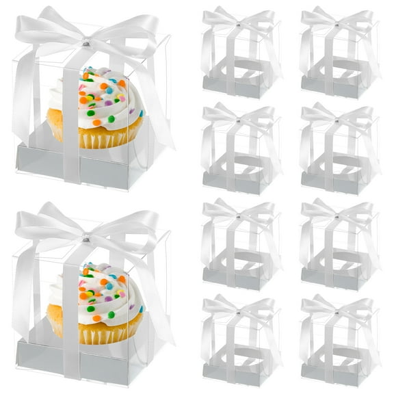 EXHUMKY Transparent Cake Box PVC White for Storage and Display 10Pcs