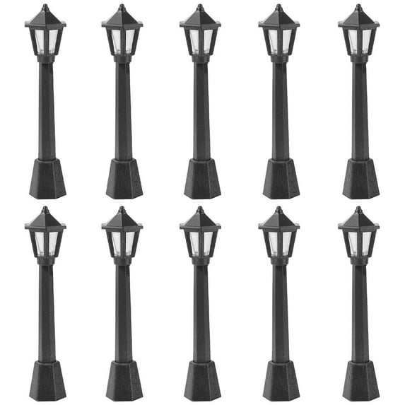 Eease 10pcs Miniature Street Light Model Solar Lamp Post Lights Outdoor Pathway Lantern Landscape Ornament
