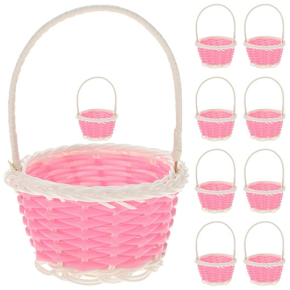 10 Mini Easter Baskets w/ Handles - Small Handheld Gift Basket for Kids