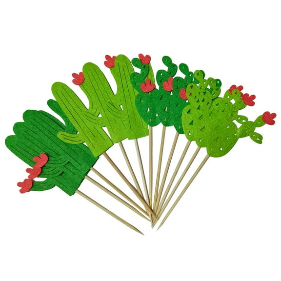 12-Pack Hawaii Style Cactus Toothpick Toppers for Cake and Cupcake Decoration, Perfect Party Dessert Accessories