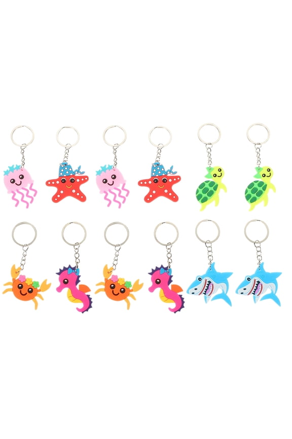 12 Pieces Ocean Sea Animal Keychains with Seahorse Turtle Pendants Key for Bags and Accessories