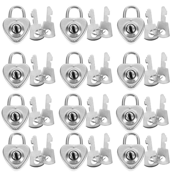 Eease 12pcs Mini Silver Heart Shaped Padlock with Key for Jewelry Box and Diary