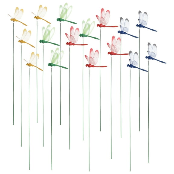 Eease 16pcs 3D Dragonfly Garden Stakes - 4 Colors