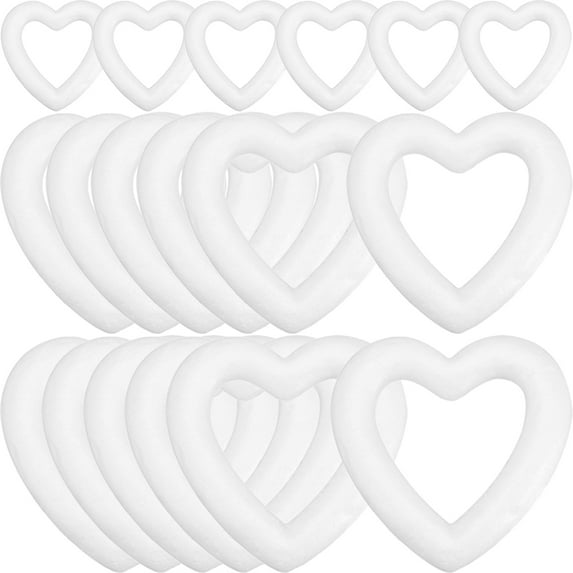 Eease 18Pcs White Foam Heart Wreath for DIY Wedding & Valentines Decorations - 3 Sizes