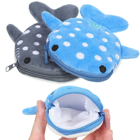 2 Shark Coin Purse Plush Zipper Wallet Key Pouch Toy Holder Gift