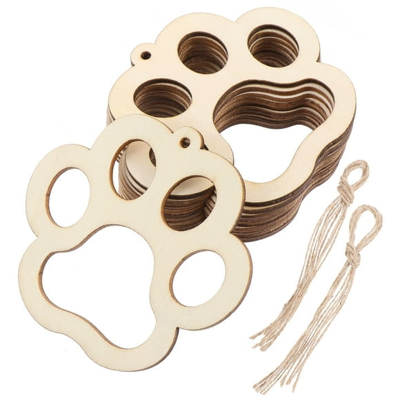 Eease 20 Wooden Paw Print Cutouts with Hanging Rope for DIY Crafts and Gift Tags