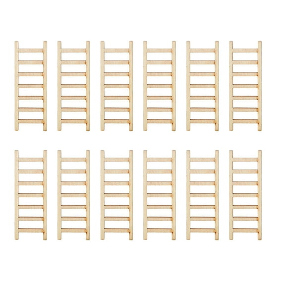 KALLORY Mini Wooden Ladders Khaki for Toy House Home Decoration 20Set 2.4x0.9x0.1in