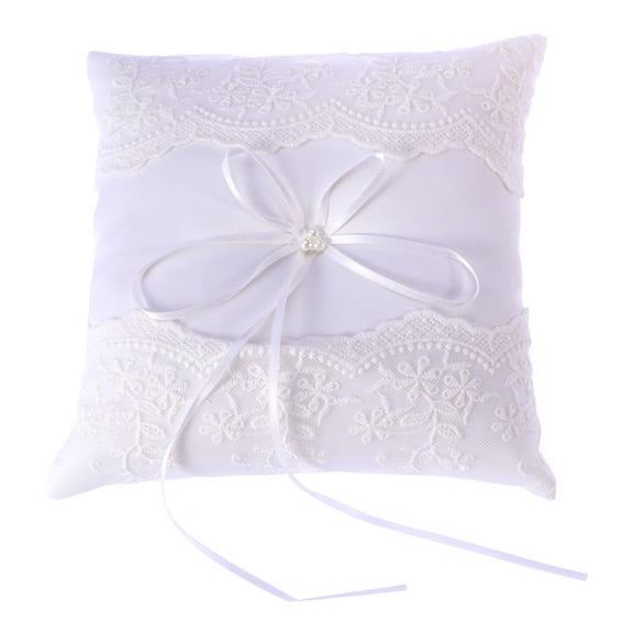 Eease 20x20cm Wedding Ring Pillow Cushion Bridal Pearl Ribbon Decorated Ring Bearer Pillow