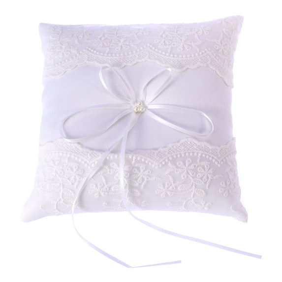 Eease 20x20cm Wedding Ring Pillow Cushion Bridal Pearl Ribbon Decorated Ring Bearer Pillow