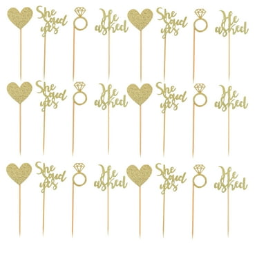 Eease 24Pcs Gold Glitter Diamond Ring Cupcake Toppers for Wedding & Bridal Shower
