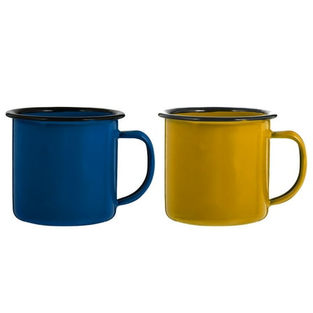 2Pcs Enamel Camping Mug Set for Coffee or Tea - Metal Cups