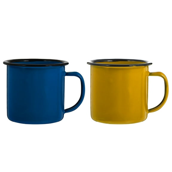 2Pcs Enamel Camping Mug Set for Coffee or Tea - Metal Cups