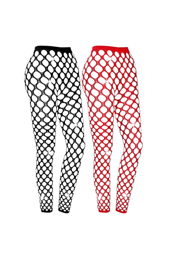 2Pcs Rhinestone  Stockings for Women - Red/Black