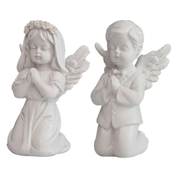 Eease 2pcs Kneeling Praying White Cherubs Angels Resin Garden Statue Figurine Wing Praying Statue Pious and Hope Resin Praying Statue Little Cherub