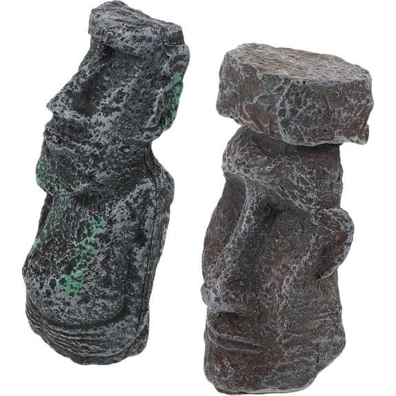 FUEENIRVA 2Pcs Grey Resin Moai Decoration Figurines for Desktop Garden Yard Home Decor