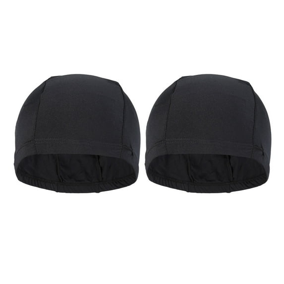 2pcs Stretchable Polyester Swim Comfortable Fit Swimming Caps Shower Caps for Adult Men Women Long Hair(Black)