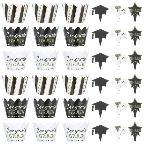 KALLORY Grad Cake Topper Paper for Graduation Season 36 Sets 8x7cm