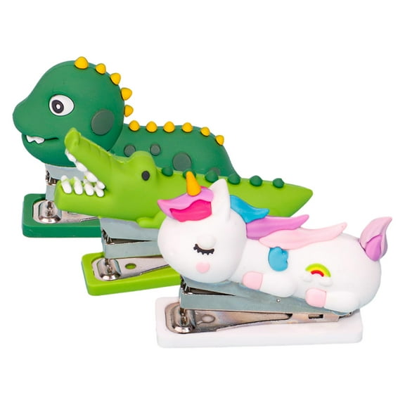 WRITWAA 3Pcs Dinosaur Staplers for Desk Stainless Steel Mini Cartoon Animal Design
