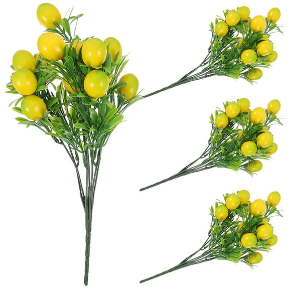Eease 4pcs Faux Lemon Branches with Leaves & Fruit - Yellow Simulation Stems