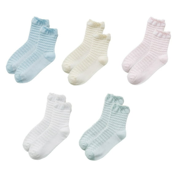 Eease 5 Pairs Spring Summer Confinement Socks Wavy Lace Socks Loose Mouth Socks