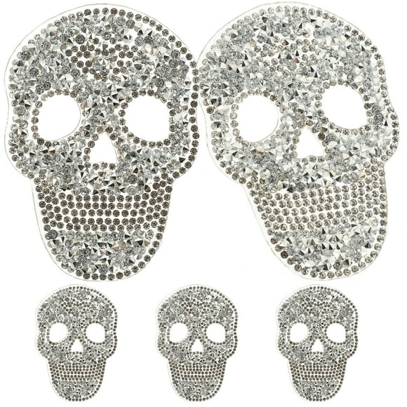 Eease 5Pcs Rhinestone Skull Patches Iron on Sewing Clothes Embellishment Accessories