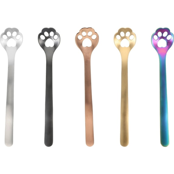 Eease 5pcs Cartoon Stainless Steel Coffee Spoon Cat/Dog Paw Shaped Tableware