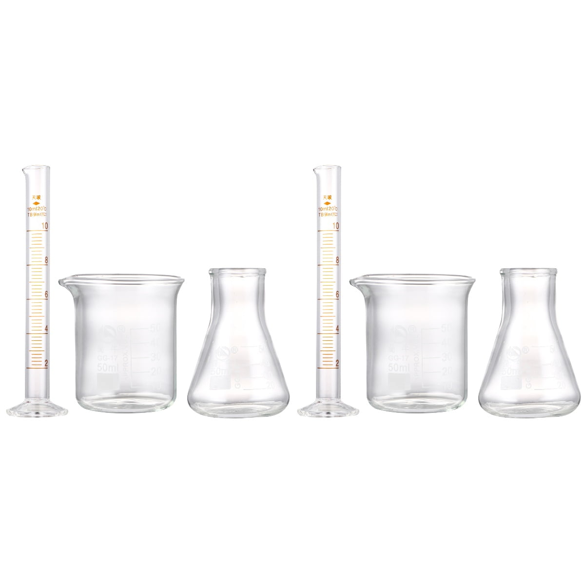 Eease 6 pcs Glass Graduated Cylinders Beakers Conical Flask Scientific ...