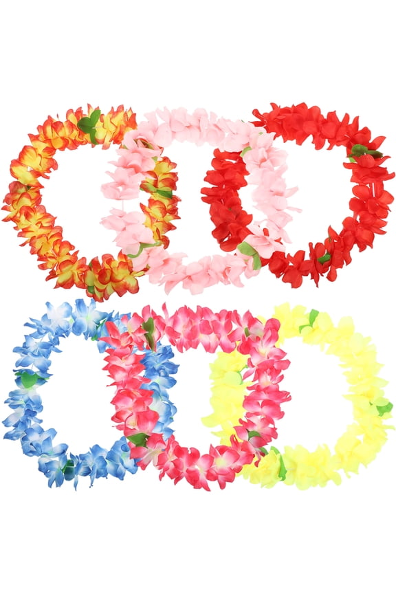 6pcs Thickened Hawaiian Floral Necklace Hula Dance Luau Leis Garland Favors