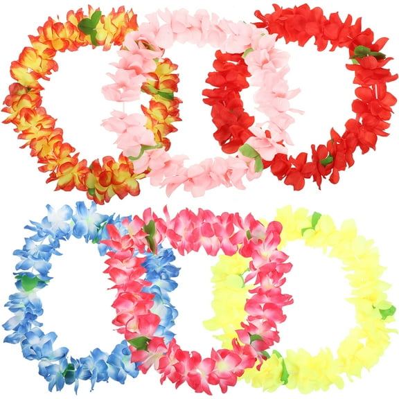 Eease 6pcs Thickened Hawaiian Floral Necklace Hula Dance Luau Leis Garland Favors