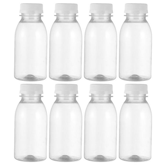 8pcs 100ml Clear Plastic Juice Bottles with Caps - Portable & Reusable