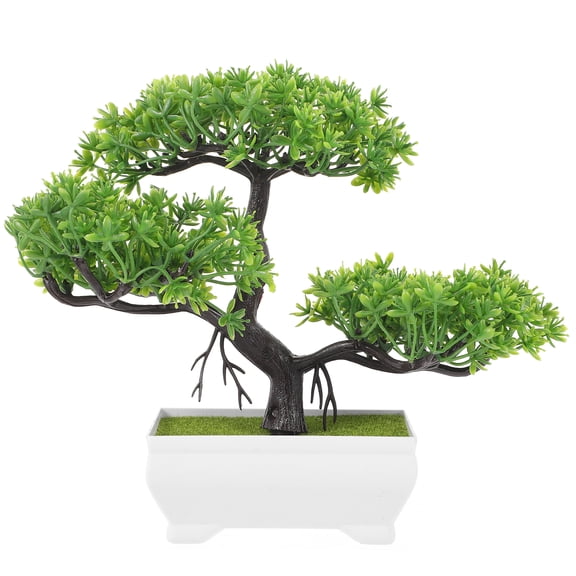 7 Inch Artificial Pine Bonsai Tree for Indoor Use, Small Green Plastic Desktop Plant Decoration, Home and Office Decor
