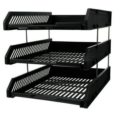 Eease Black 3 Tier File Shelf Organizer Stackable Letter Tray Office Paper Holder Tray